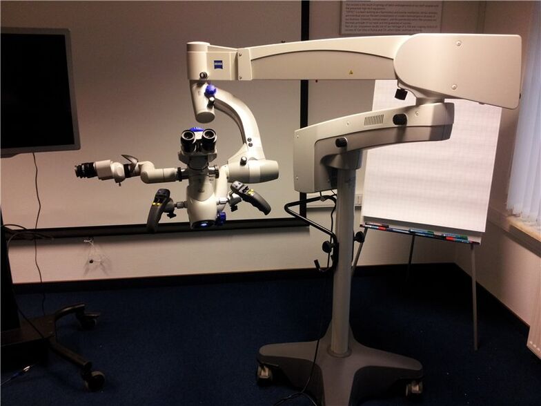 Eye operations are performed using a very precise microscope